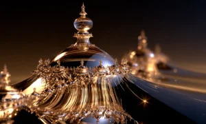 gold pagoda dome landscape art