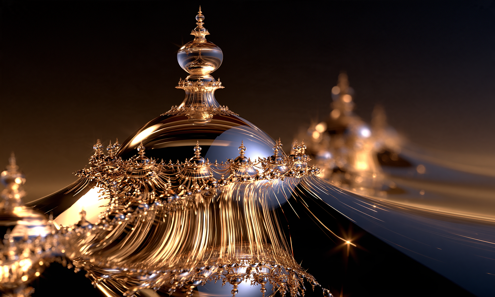 gold pagoda dome landscape art