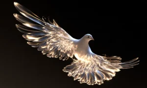 white dove in flight landscape art