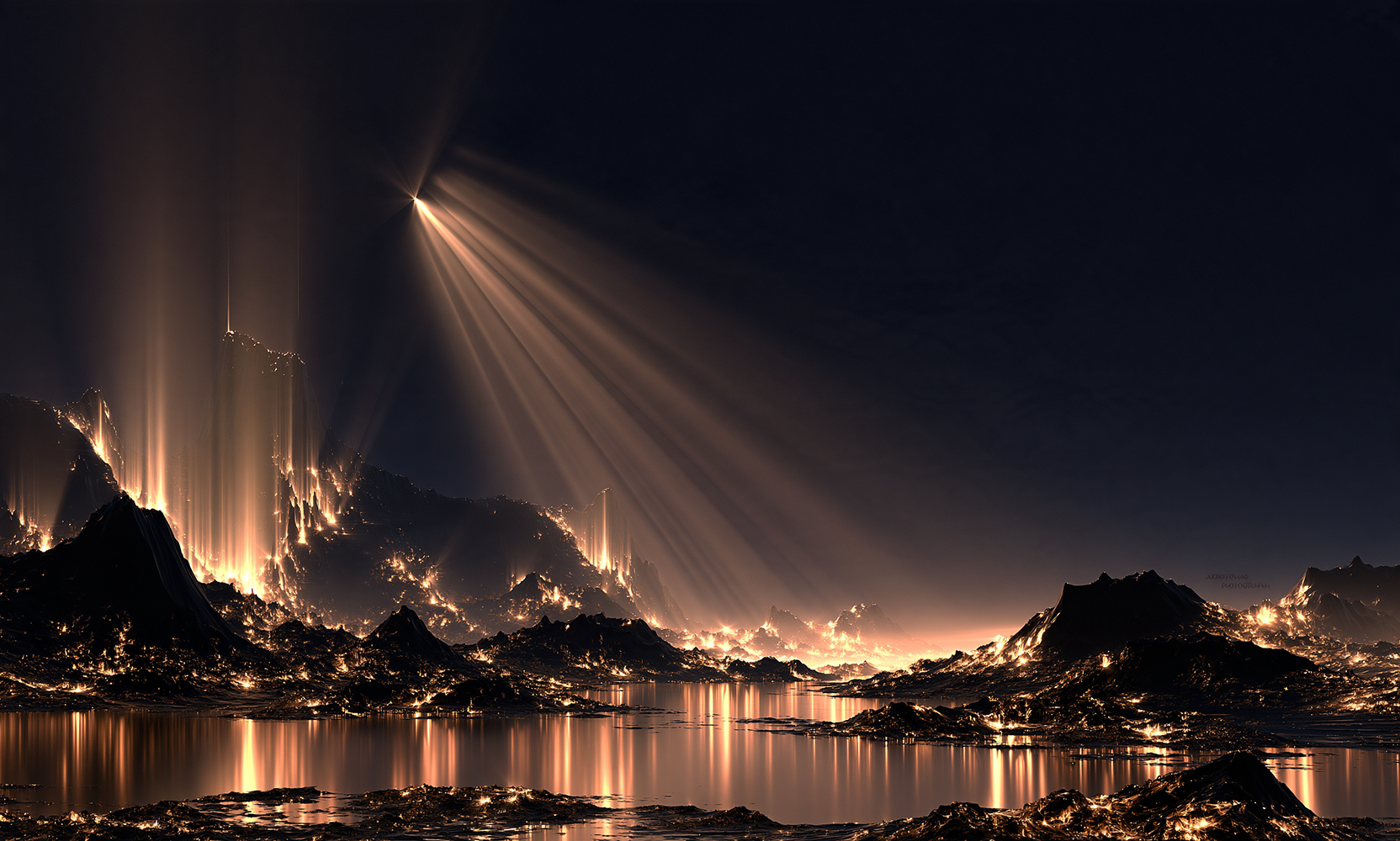 light shaft mountains landscape art