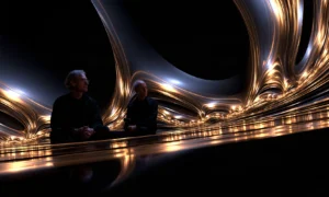two watchers on the curve landscape art