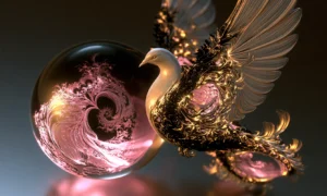 swirl globe swan dove landscape art