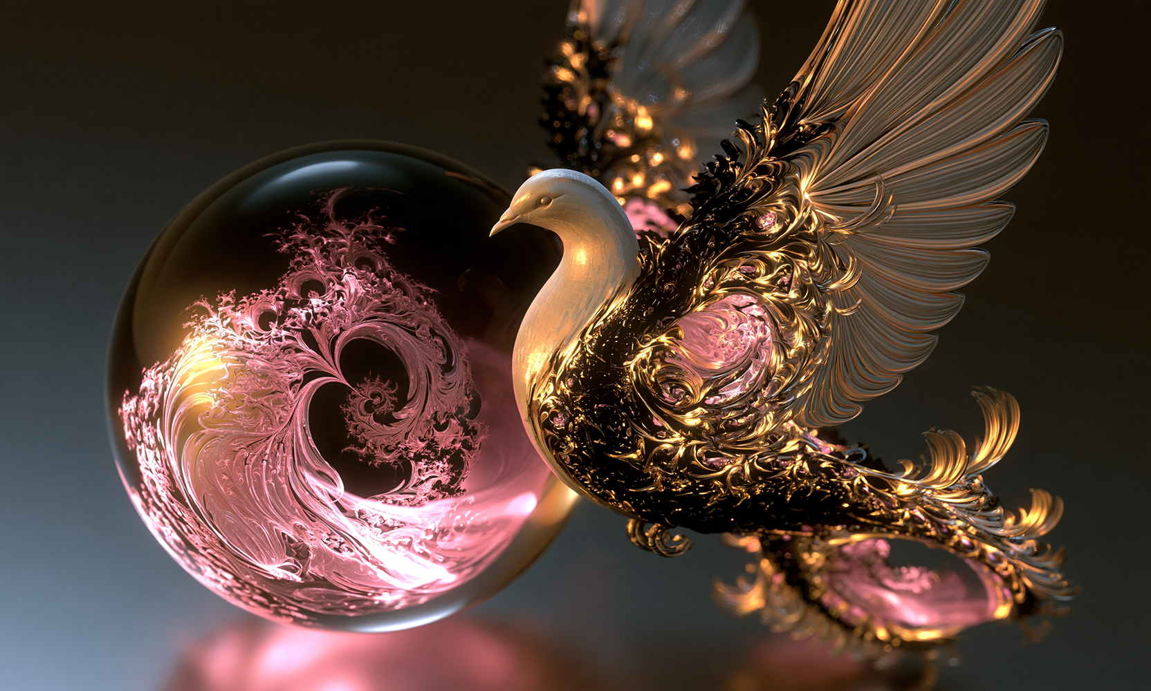 swirl globe swan dove landscape art