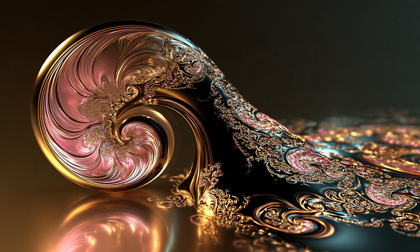 pink nautilus wave landscape art