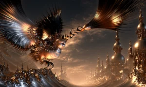 eagle and the gold spires landscape art