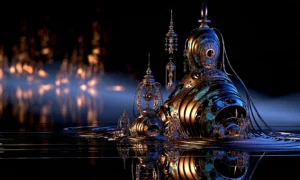 turquoise idol in the mist landscape art