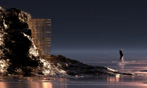 cage on the cliff landscape art