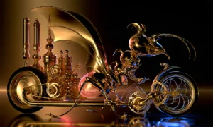 gold dragon chopper landscape art