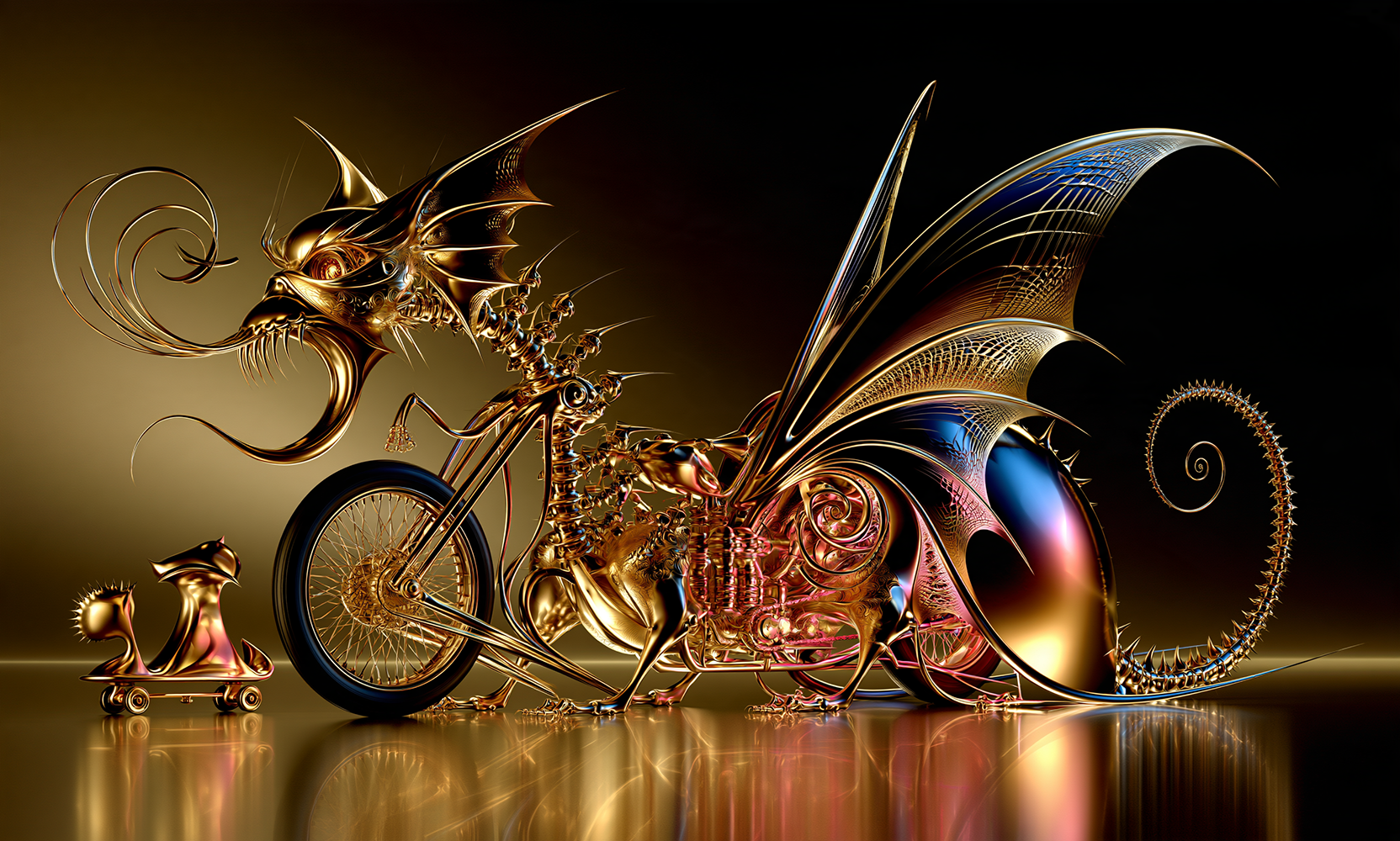 winged dragon chopper landscape art