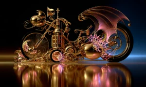 pink wing bicycle chopper landscape art