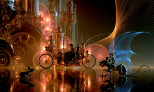 carriage and the blue wing landscape art