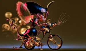 tall hat cyclist landscape art