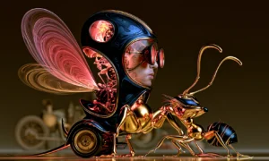 pink wing ant rider landscape art