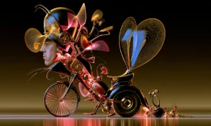 heart ears bicycle landscape art