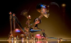 seated antenna girl landscape art