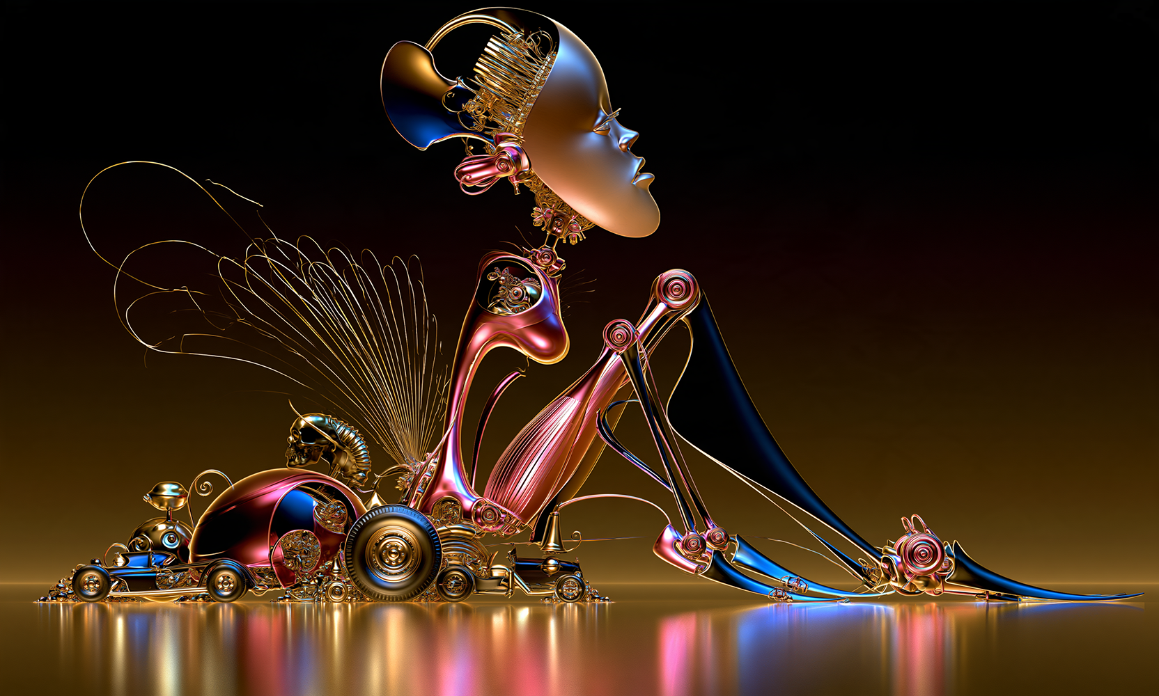 gold mask sculpture landscape art