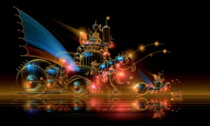 blue wing engine landscape art