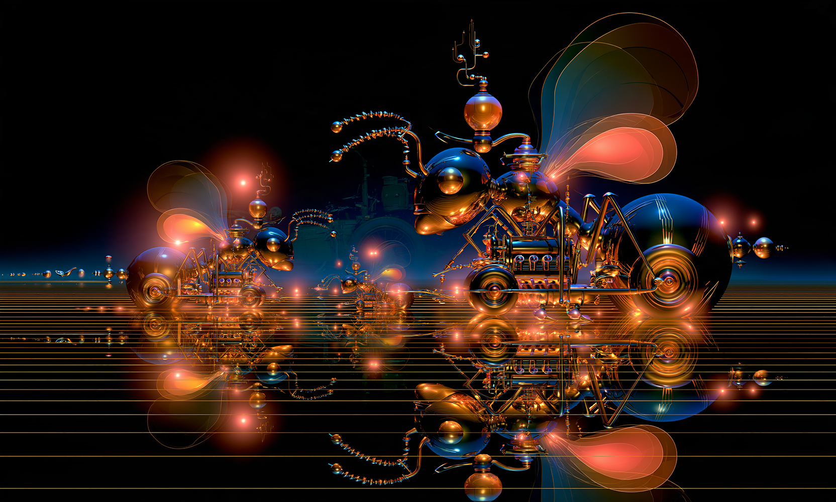 pink glow engine landscape art