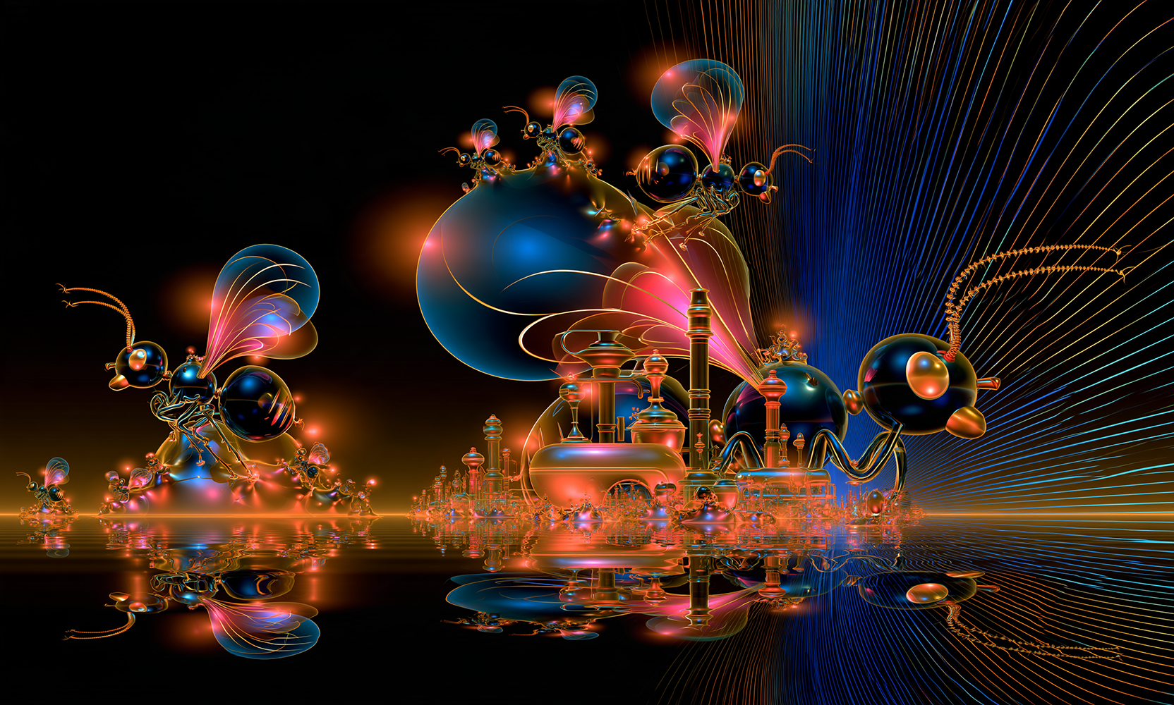 fan burst swarm landscape art