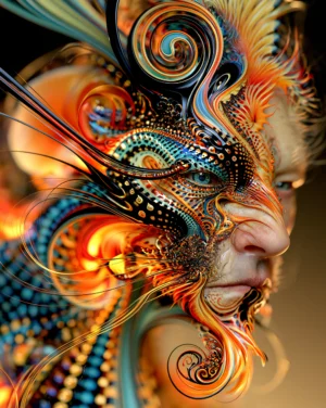 spiral mask warrior portrait art