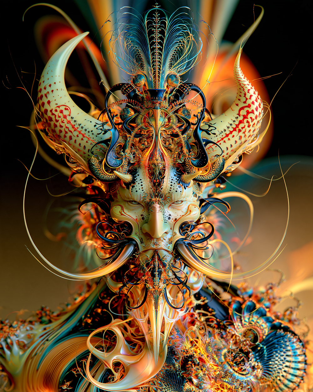 horned mask idol portrait art