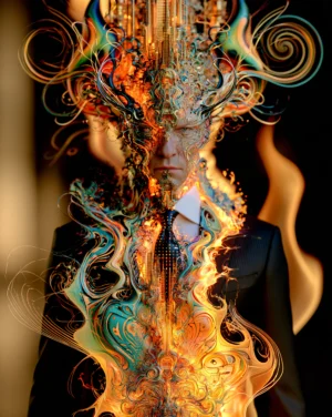 man in the flames portrait art