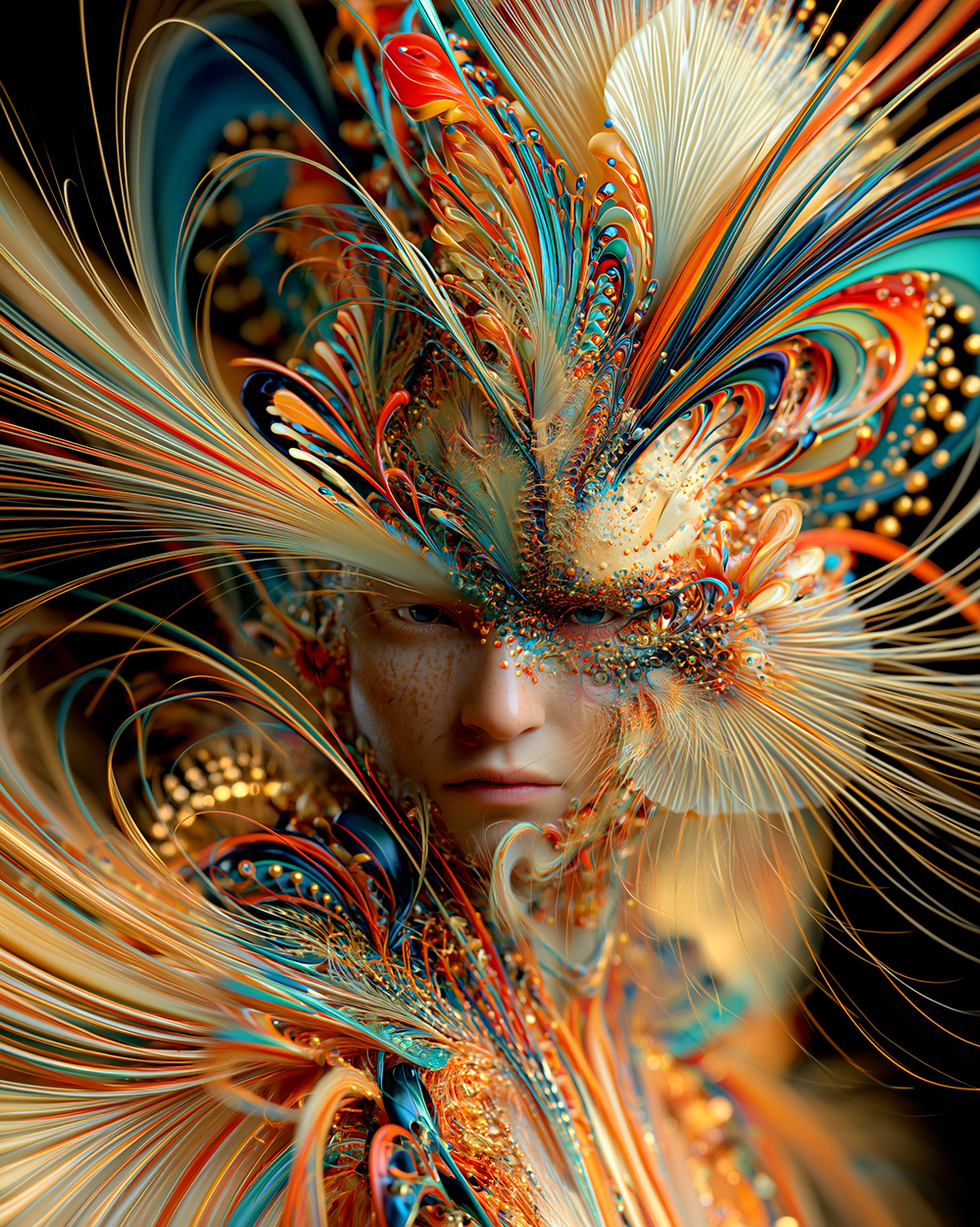 plume crown youth portrait art