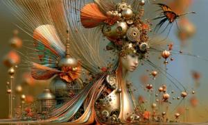 feather gown muse landscape art