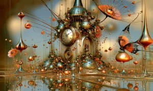 clock tower meadow landscape art