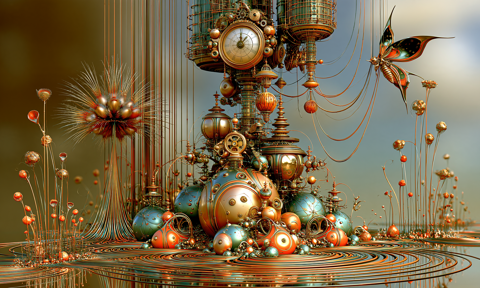reed pond clock landscape art