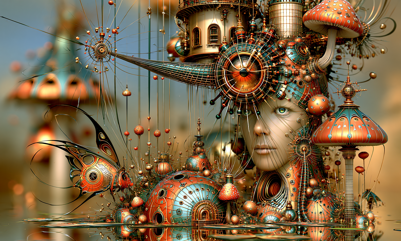 fish butterfly muse landscape art