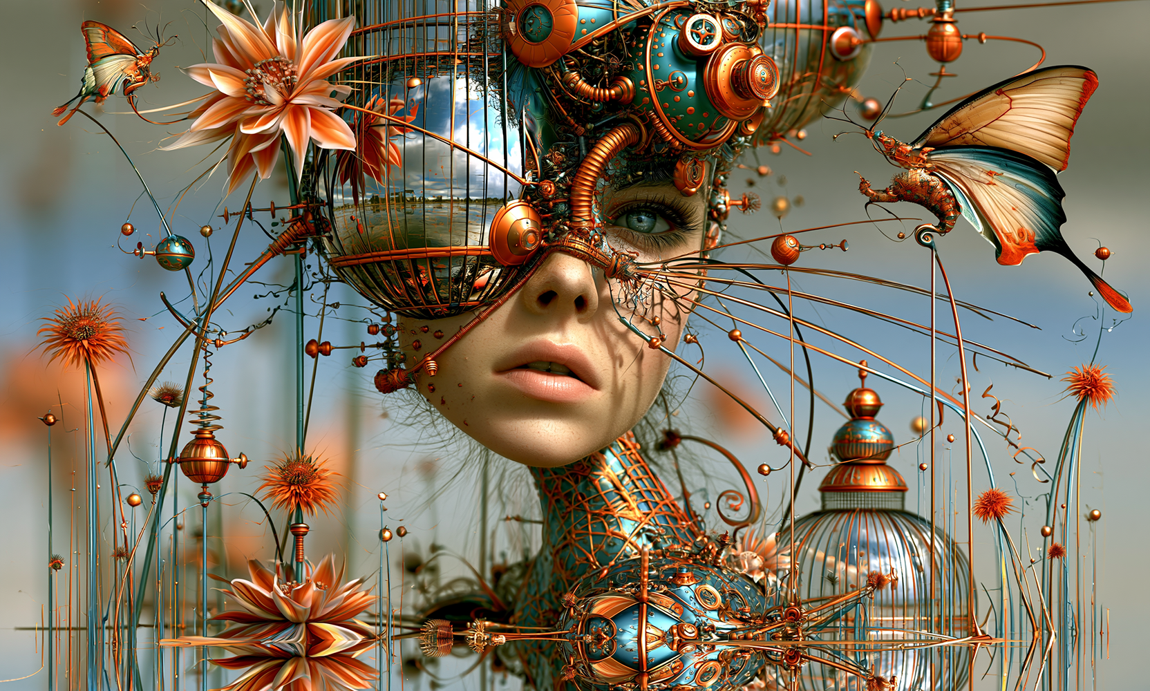 glass dome face landscape art