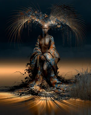 burst halo seated portrait art
