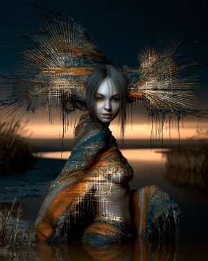fringe wing girl portrait art