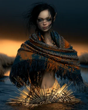 smiling shawl girl portrait art