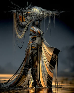 draped hat wanderer portrait art