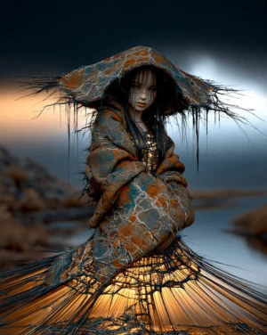 broad hat shawl lady portrait art