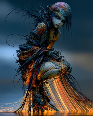 perched pixie portrait art