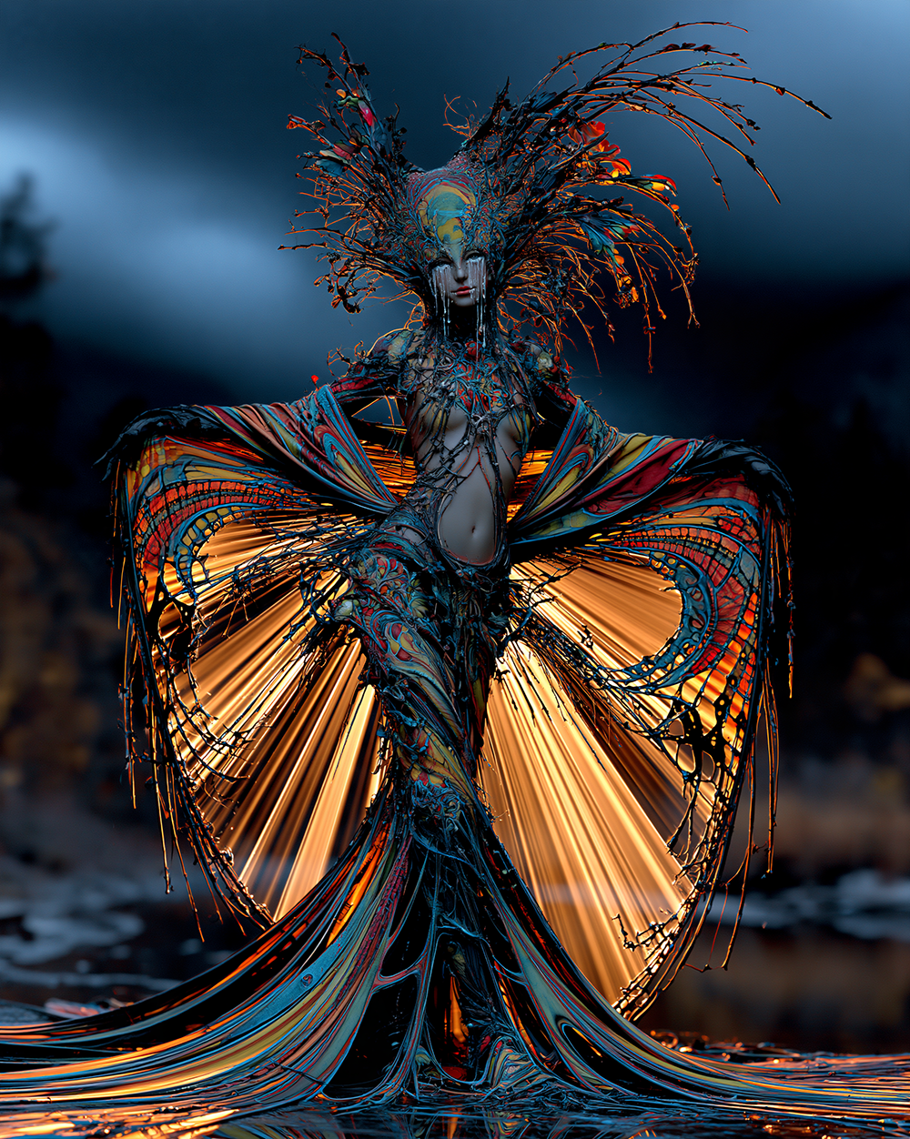 winged cloak mask portrait art