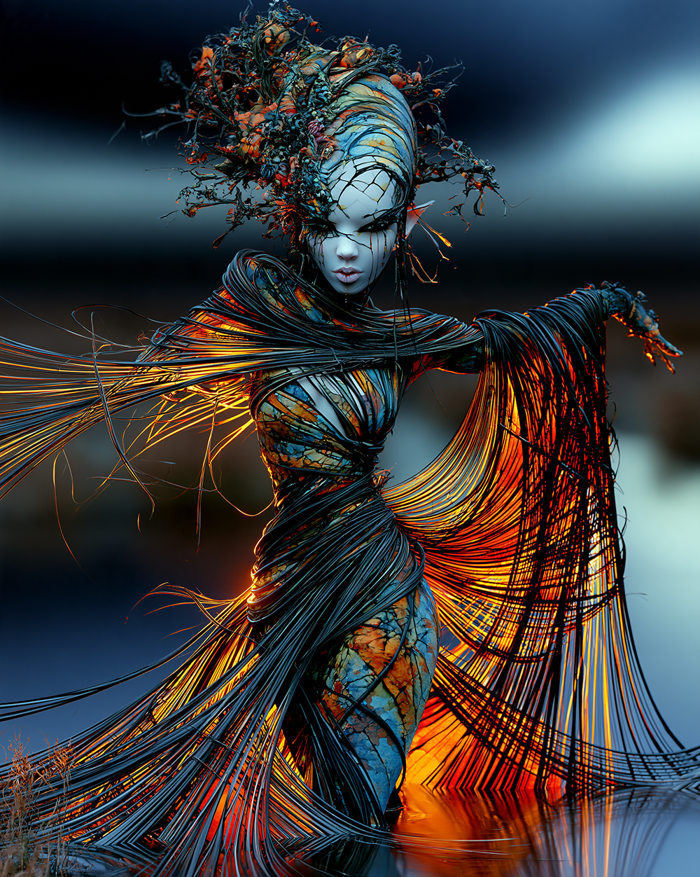 pale mask dancer portrait art
