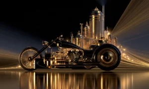 golden skyline chopper landscape art