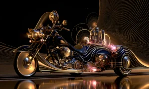 pink spark engine chopper landscape art