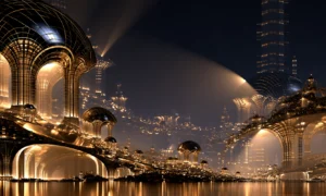 lantern arches at midnight landscape art