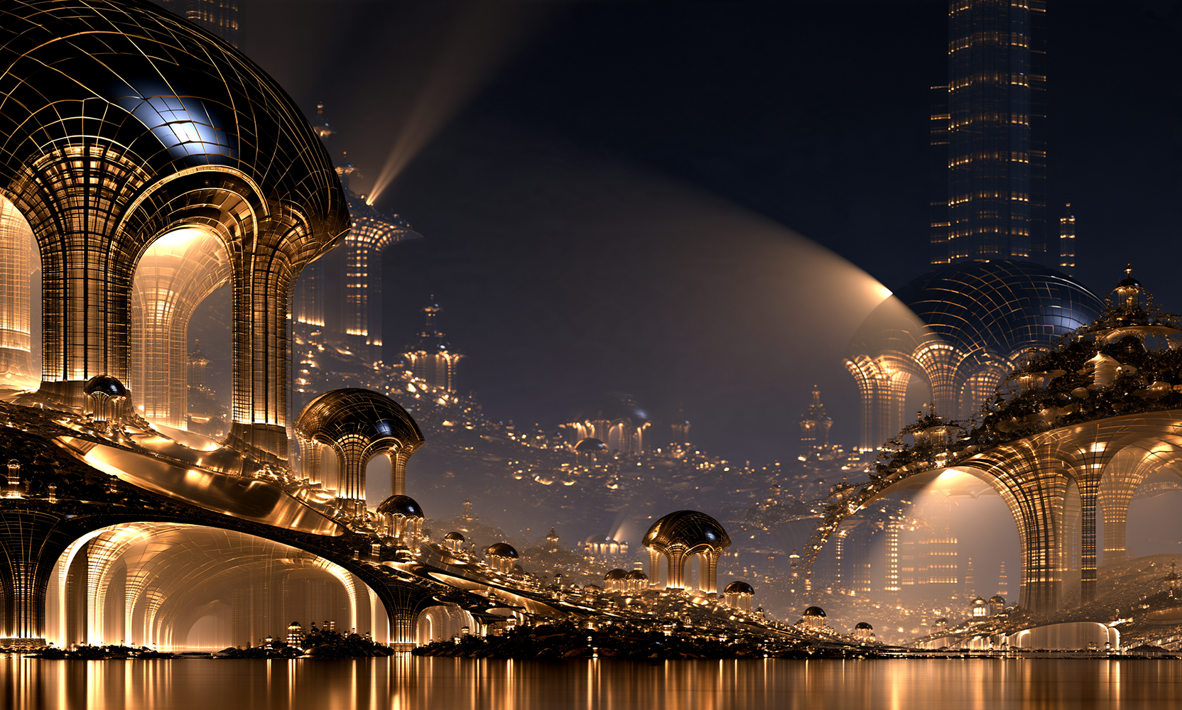 lantern arches at midnight landscape art