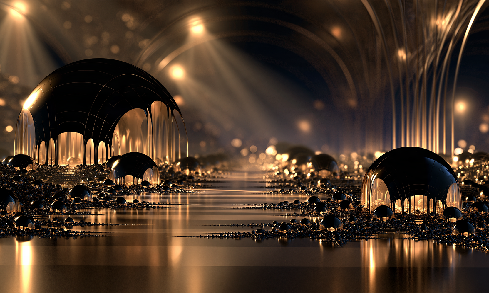 domed cage lagoon landscape art