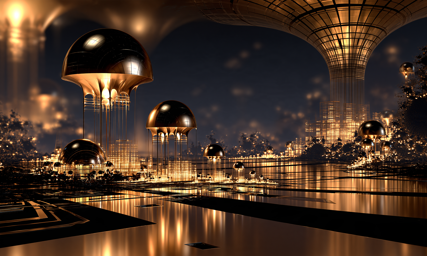 jellyfish lamp pier landscape art