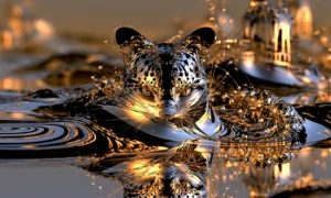leopard at the water landscape art