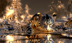 reclining tiger landscape art