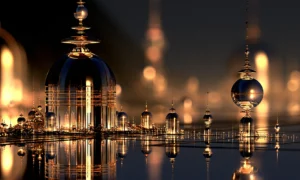 lit dome lantern row landscape art