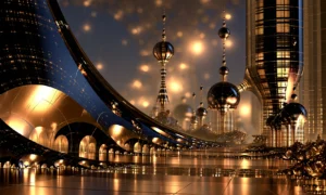 dewdrop tower sunset landscape art